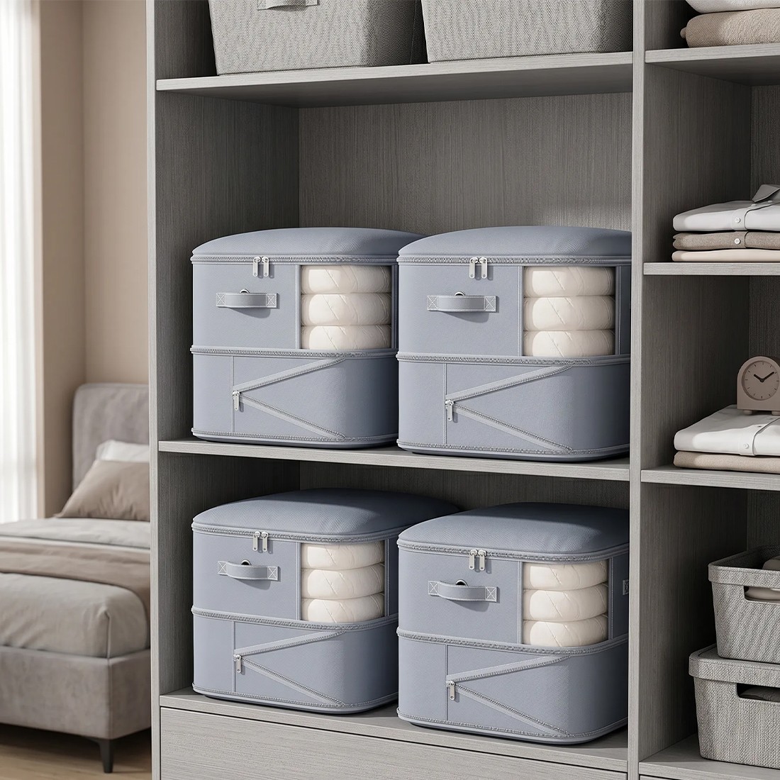 4x Clothes Storage Bags With Zips Bedroom Large Collapsible Box Bedding