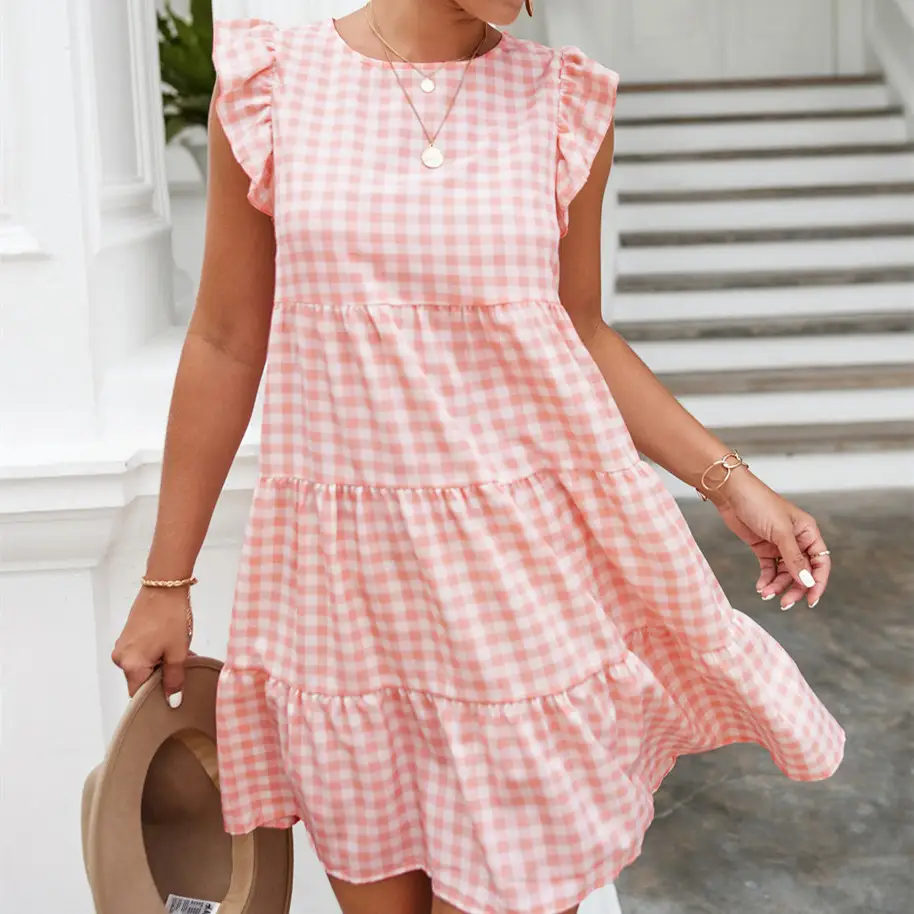 New Women's Clothing Ruffled Plaid Dress