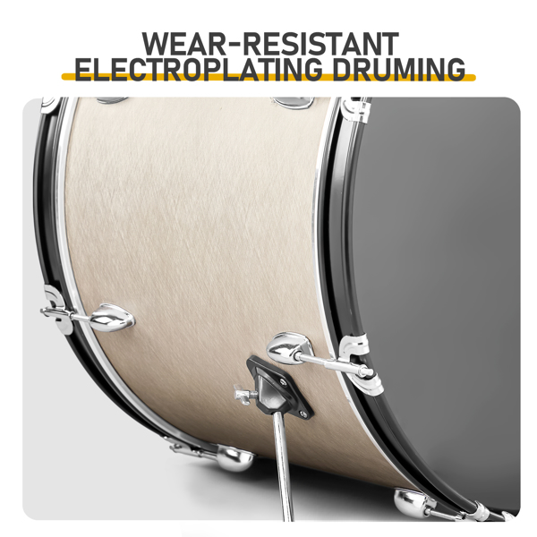 Full Size Adult Drum Set 5-Piece Silver with Bass Drum, two Tom Drum, Snare Drum, Floor Tom, 16
