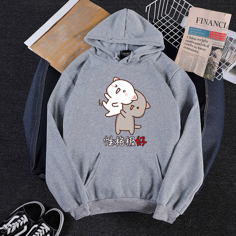 Title 1, Couple Korean Loose Printed Letters Hooded Pull...