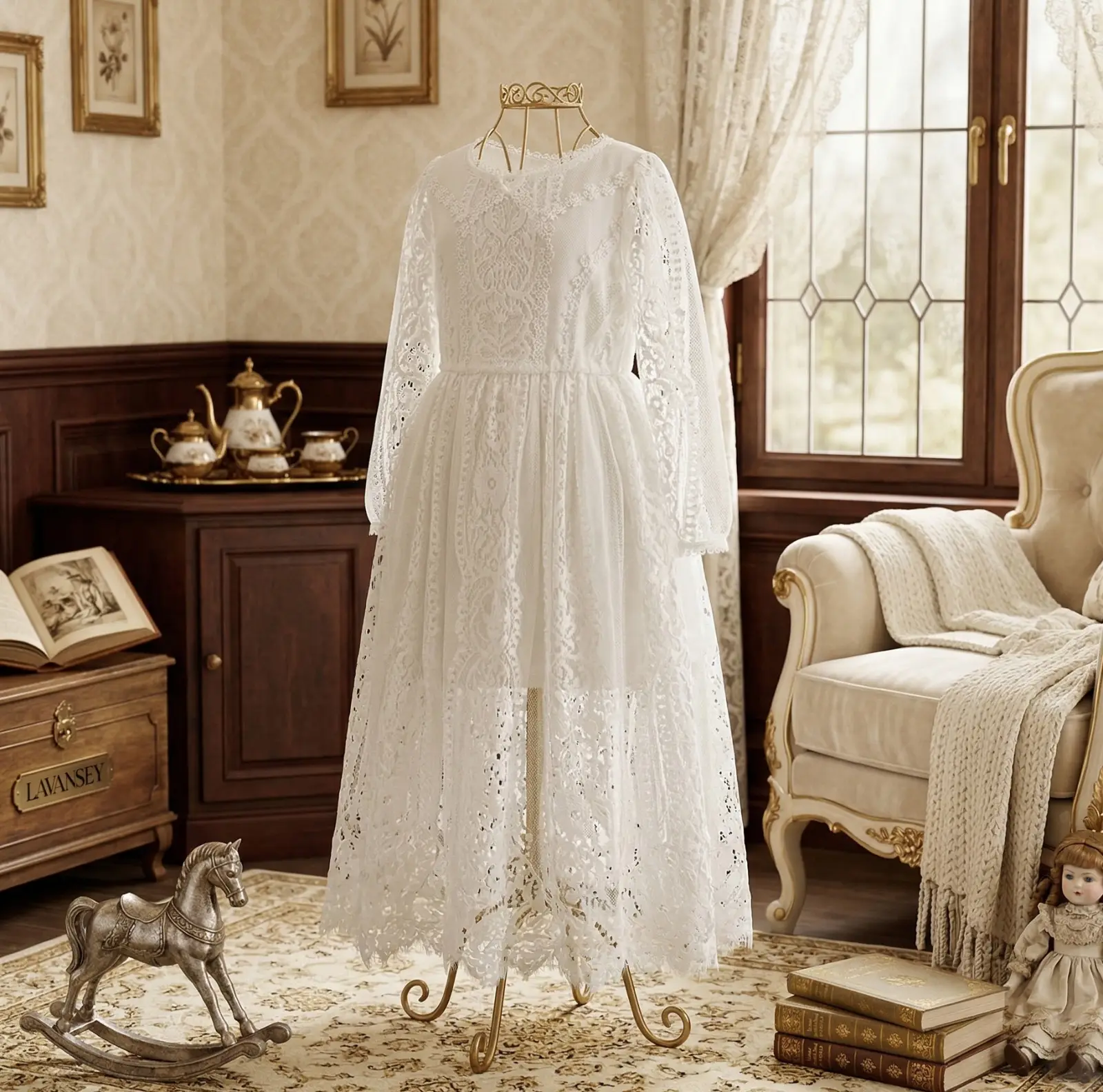 Girl Vintage White Long Lace Fairy Dress