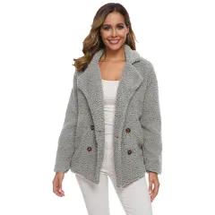 European And American Lamb Fleece Thickened Women's Sweater Coat - Light Grey - View 1