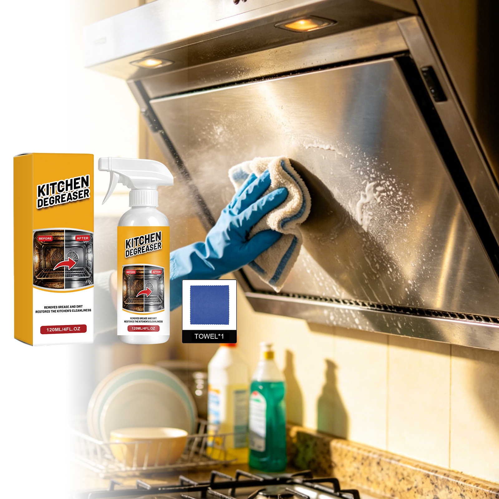 Kitchen Grease Cleaner Spray, For Cleaning Stovetops And Range Hoods, Gentle Formula For Removing Grease And Stains. 4