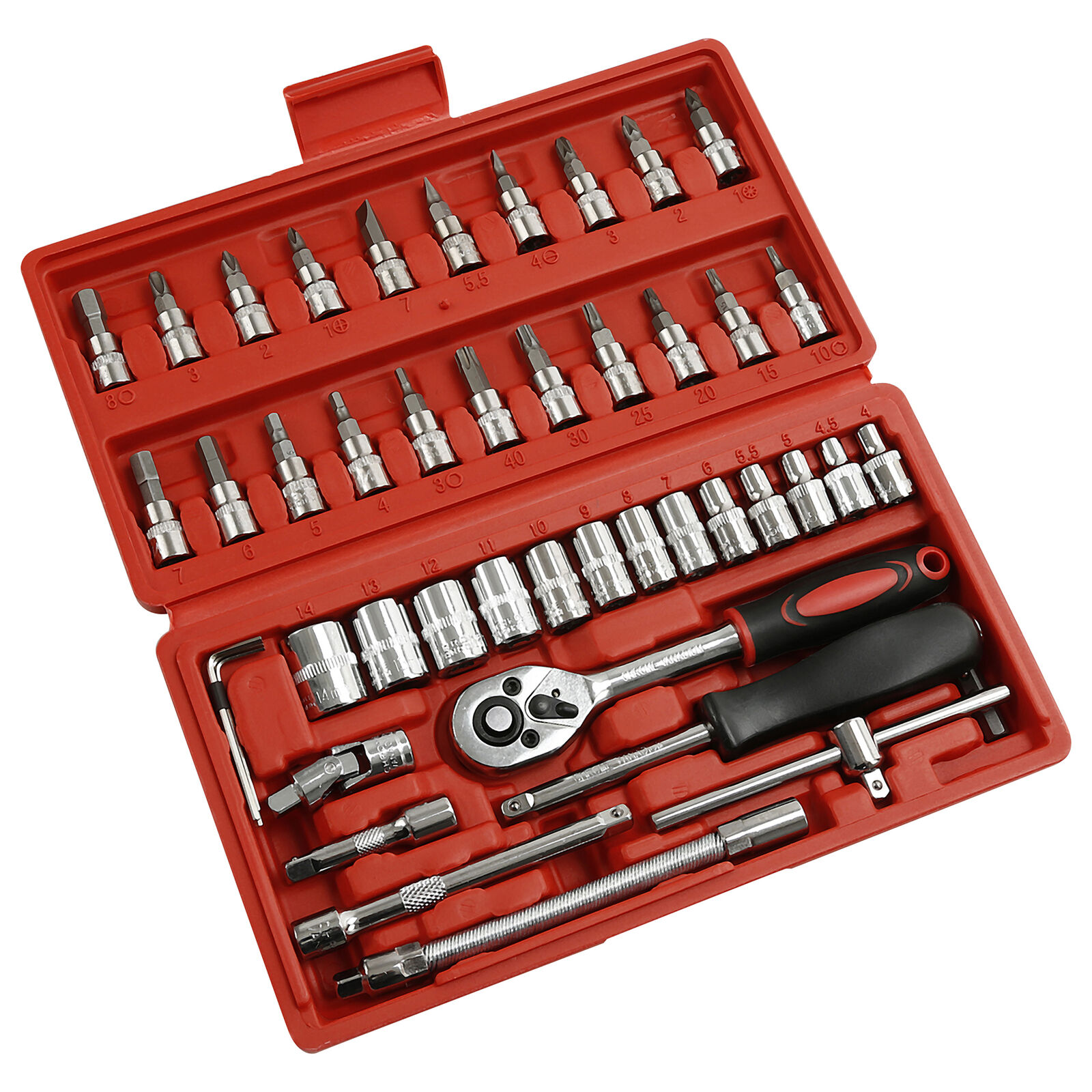 46PCS 1&4  Socket Wrench Screwdriver Bits Ratchet Driver Kit Repairing Tool Set