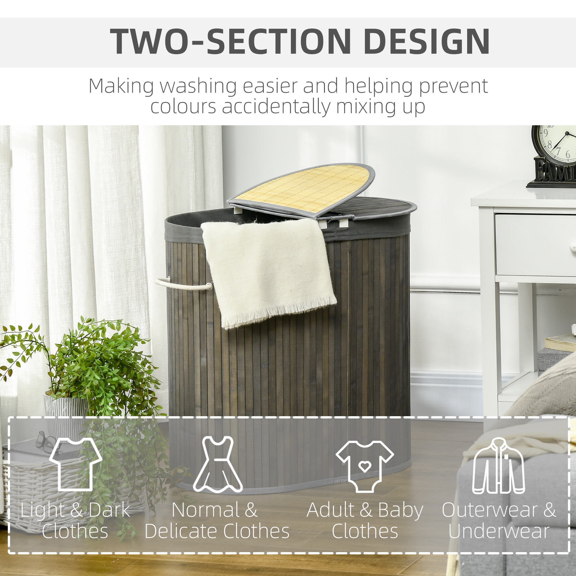 Bamboo Laundry Basket With Lid, 100 Liters, Double-layer Compartments — image 12