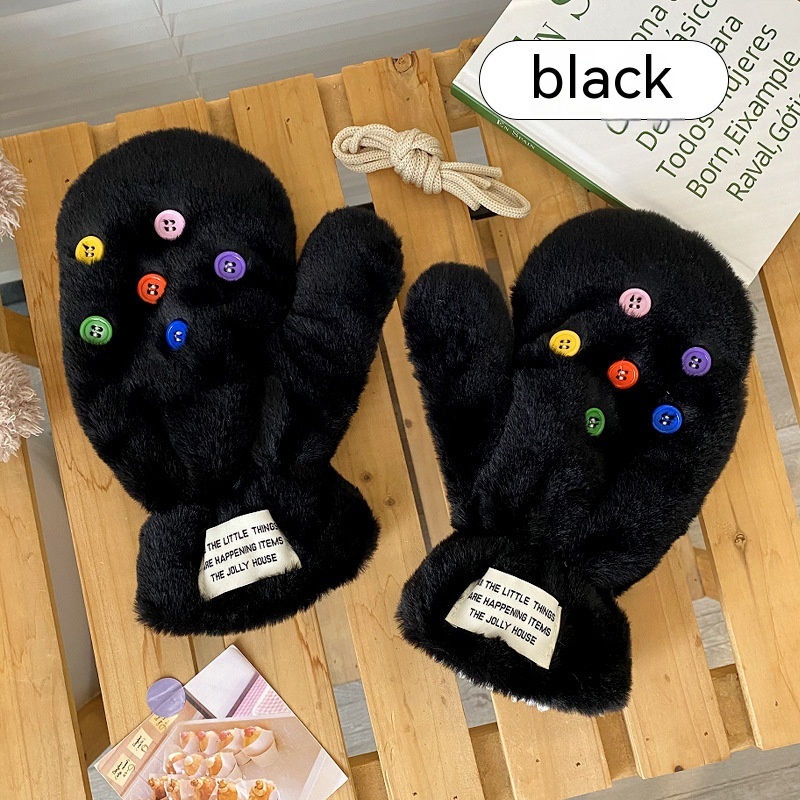 Button Gloves Black