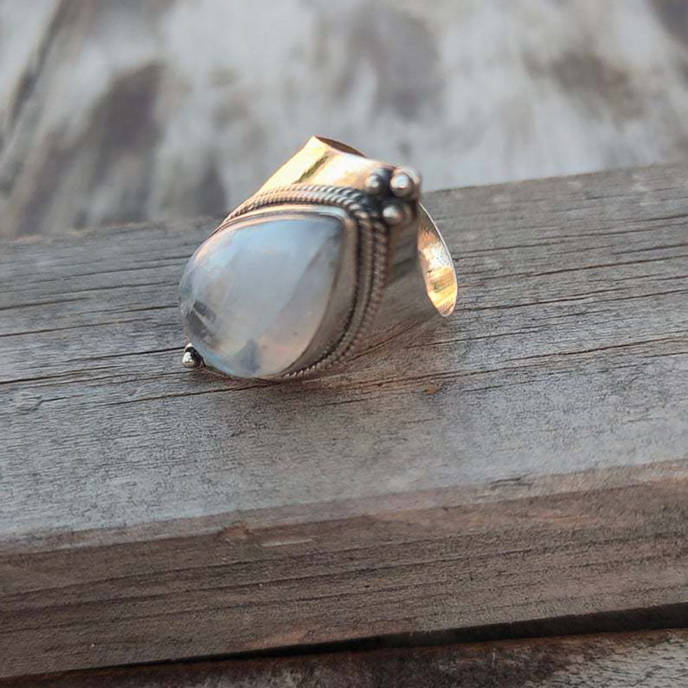 Retro Moonstone Ring European And American Fashion Punk Style Jewelry