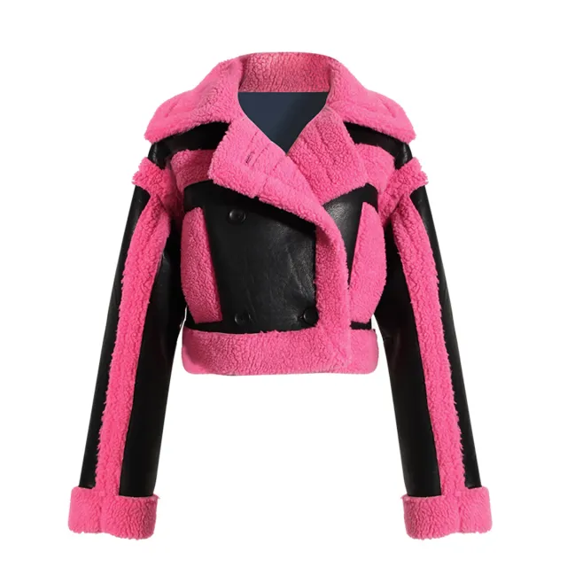European And American Gas Field Explosion Street Big Lapel Motorcycle Jacket Rose Red - Shop at LoveMi