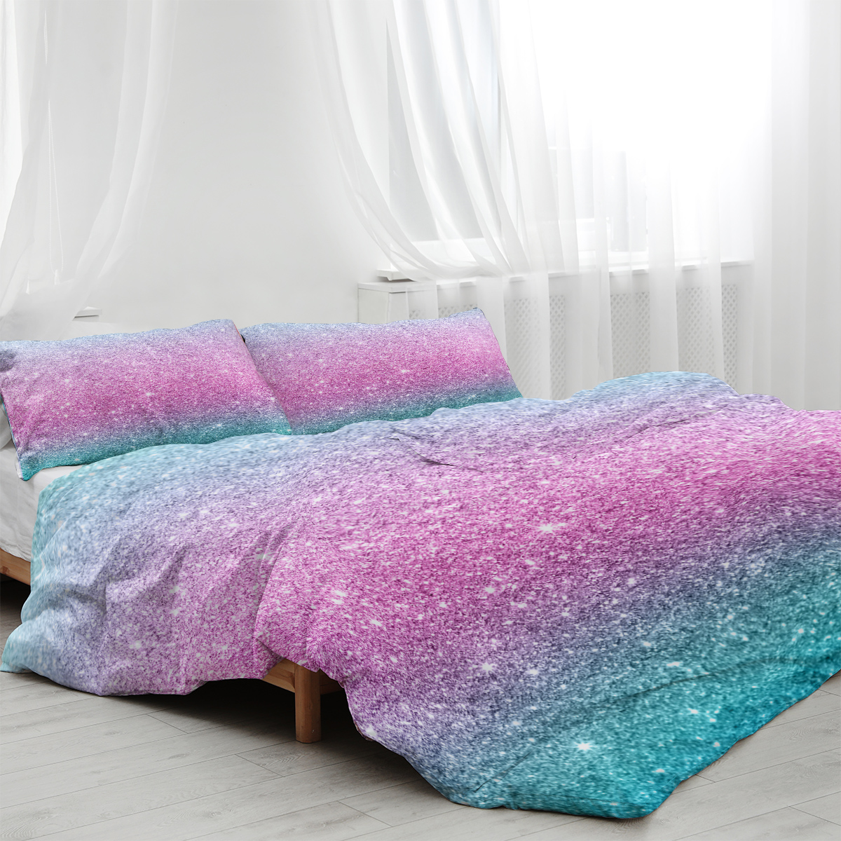 3 Pieces Colorful Glitter Bedding Sets For Girls Soft Microfiber 3D Gradient... 3