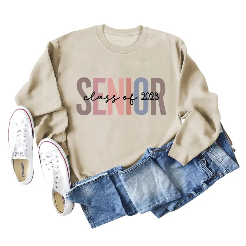 Female Lettering Fashion Loose Casual Long Sleeve Sweater - Sand Color-L
