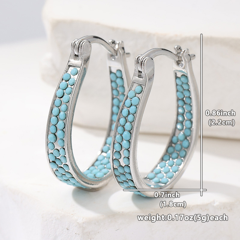Colorful Crystal Turquoise Color Hoop Earrings Silver Tone Brass Women Party Fashion Jewelry Elegant Versatile 5