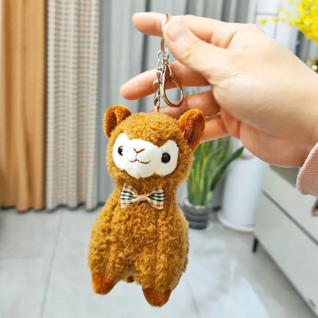 Simulation Small Alpaca Plush Pendant Keychain Doll Cute Grass Mud Horse Doll Dark Brown - Shop at LoveMi
