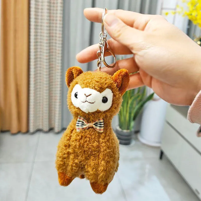 Simulation Small Alpaca Plush Pendant Keychain Doll Cute Grass Mud Horse Doll - Dark Brown