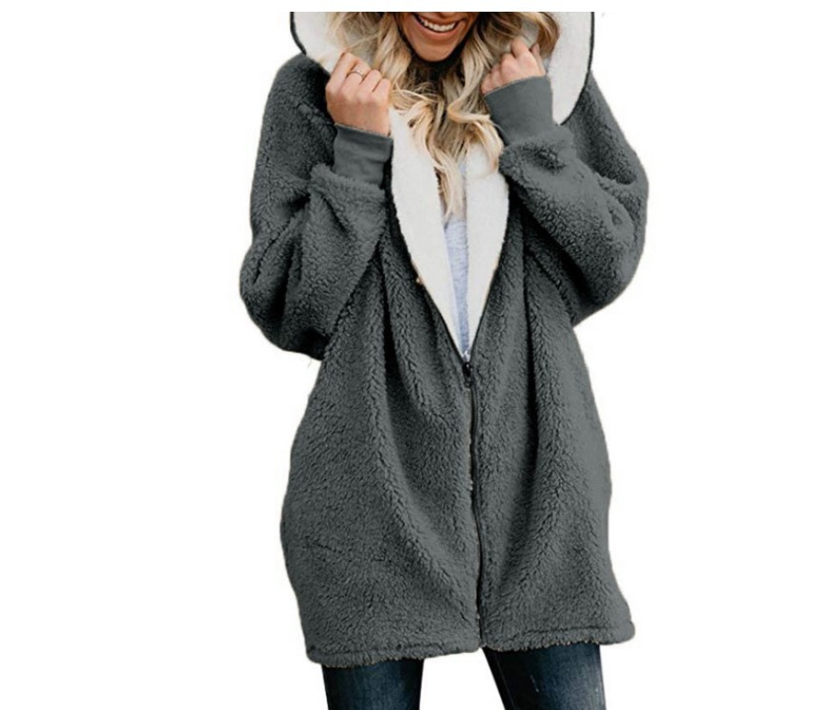 Title 1, European and American lamb wool hooded mid-leng...