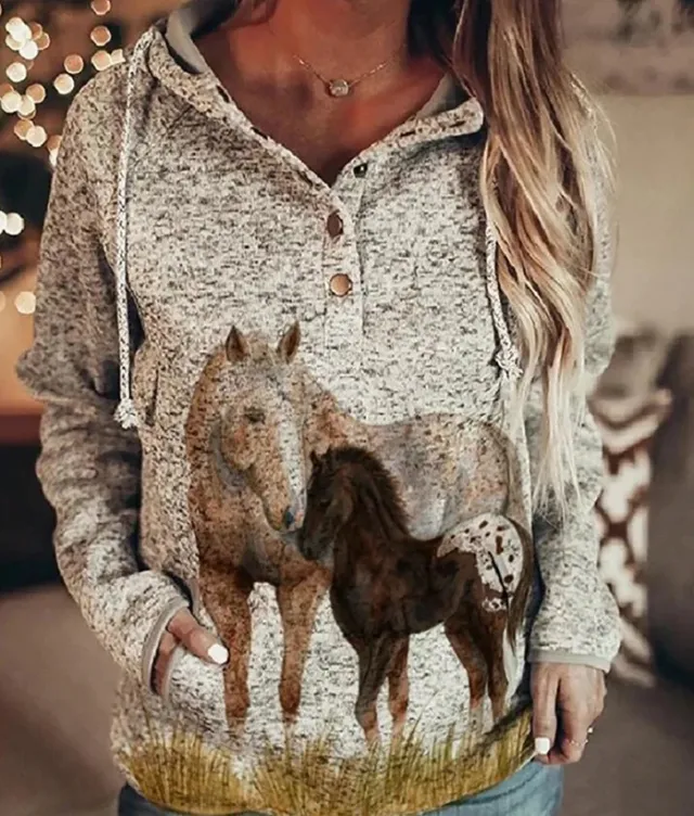 Women's Animal Wolf Print Casual Hoodie Style1 4Xl - Shop at LoveMi