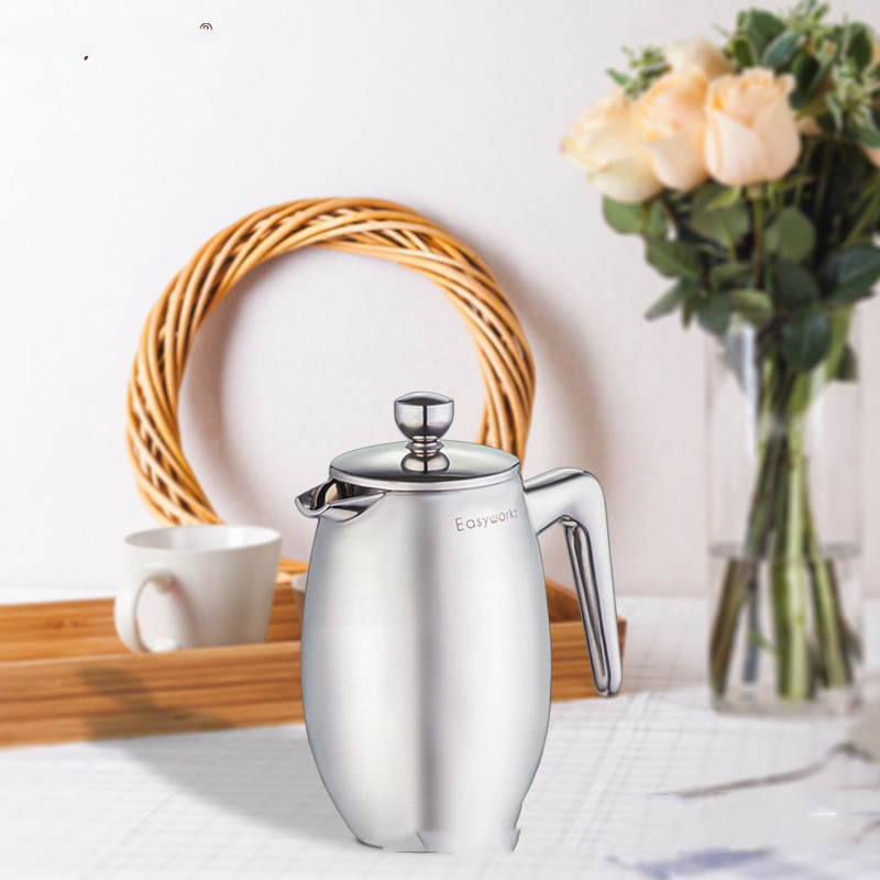 Stainless Steel Double-layer Coffee Pot Home French Filter Press Pot
