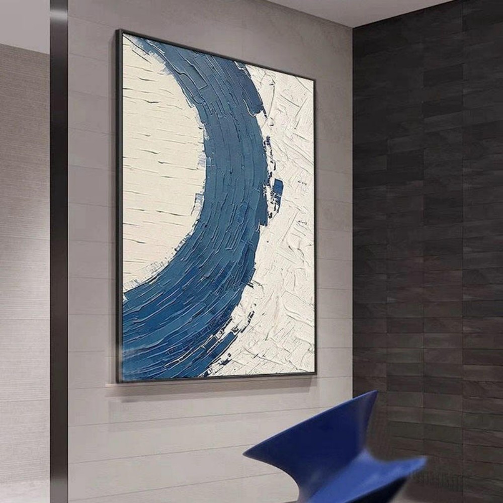 Abstract Blue Textured Paintings Handpainted Oil Painting On Canvas Large Modern Western Restaurant Decoration Unframed Murals Art