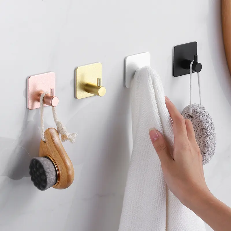 Nail-free Stainless Steel Single Hook Alumimum Towel Self-adhesive