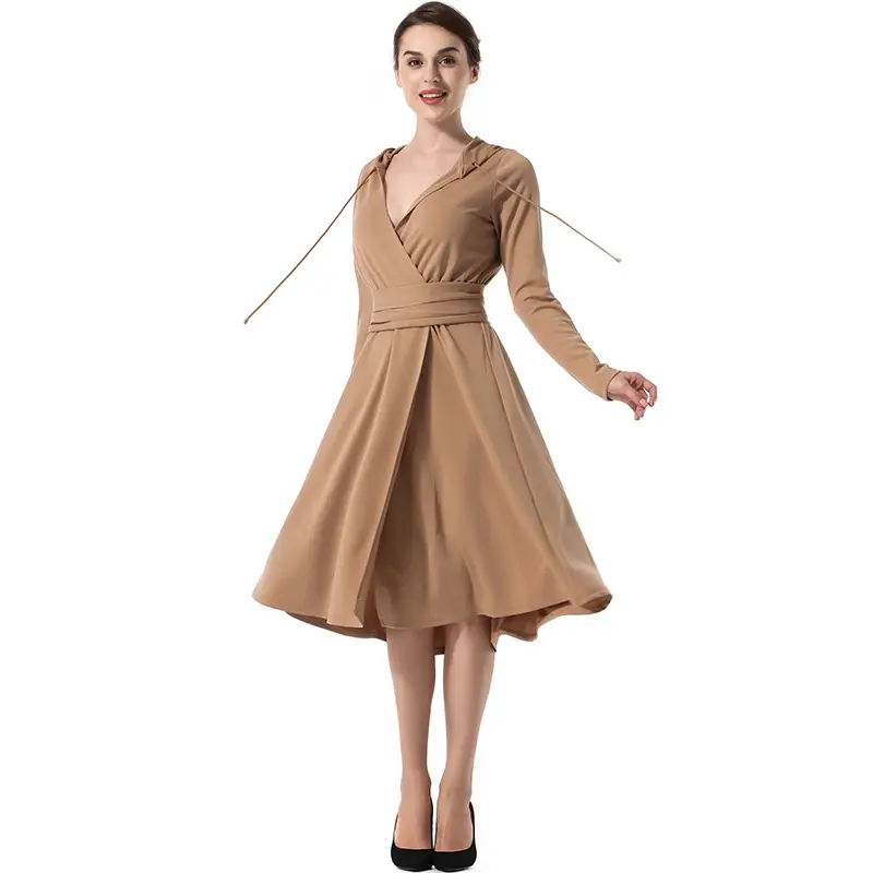 Fashion Long-Sleeved Hooded Slim Solid Color Dress