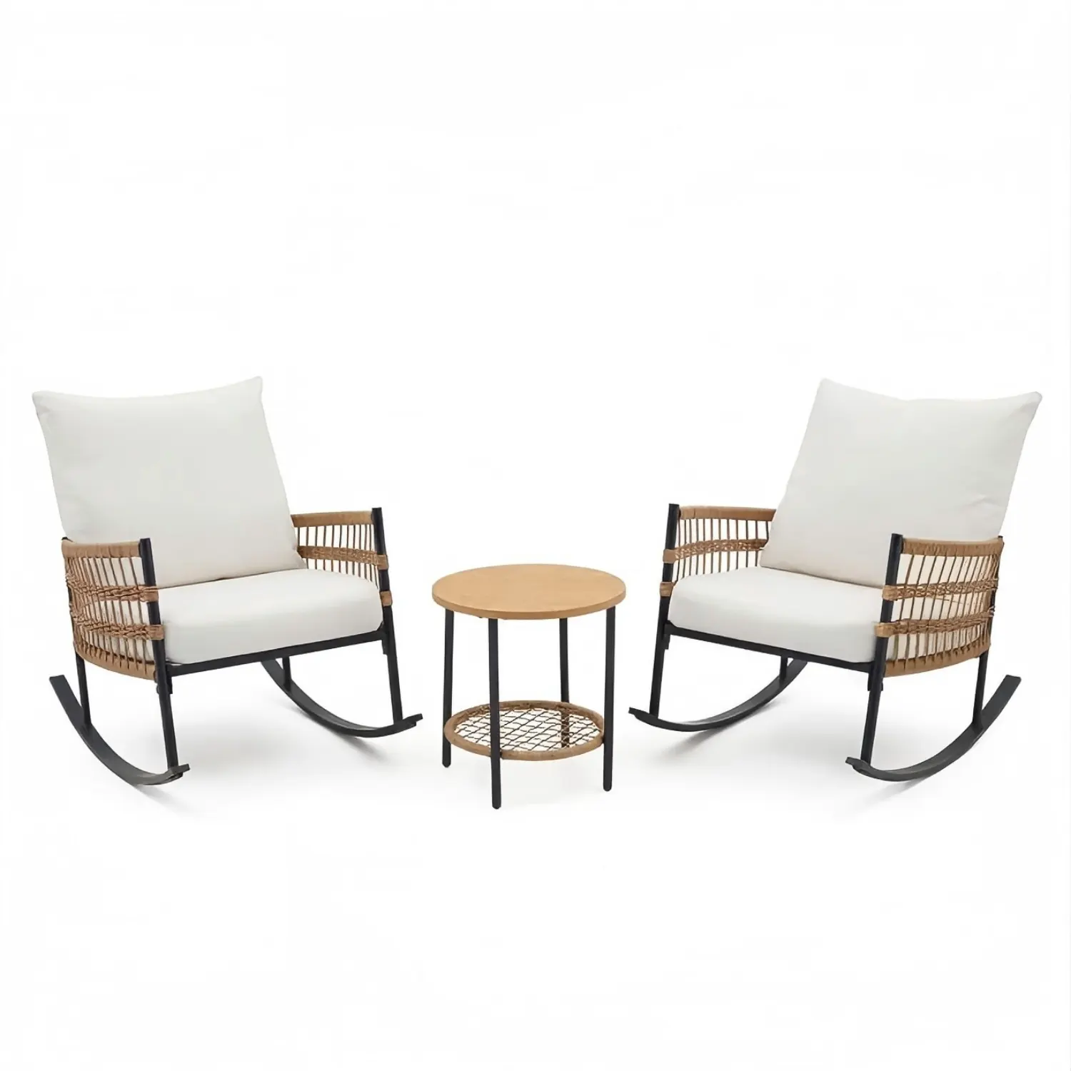 3-Piece Patio Rocking Chair Set, Wicker Outdoor