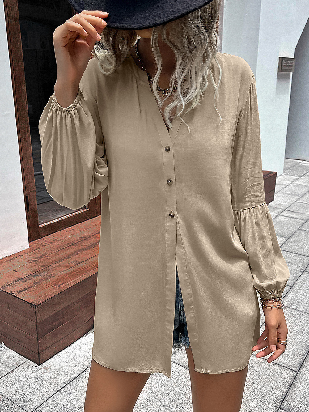 Title 5, Casual Loose Single Breasted Shirt Dress Women