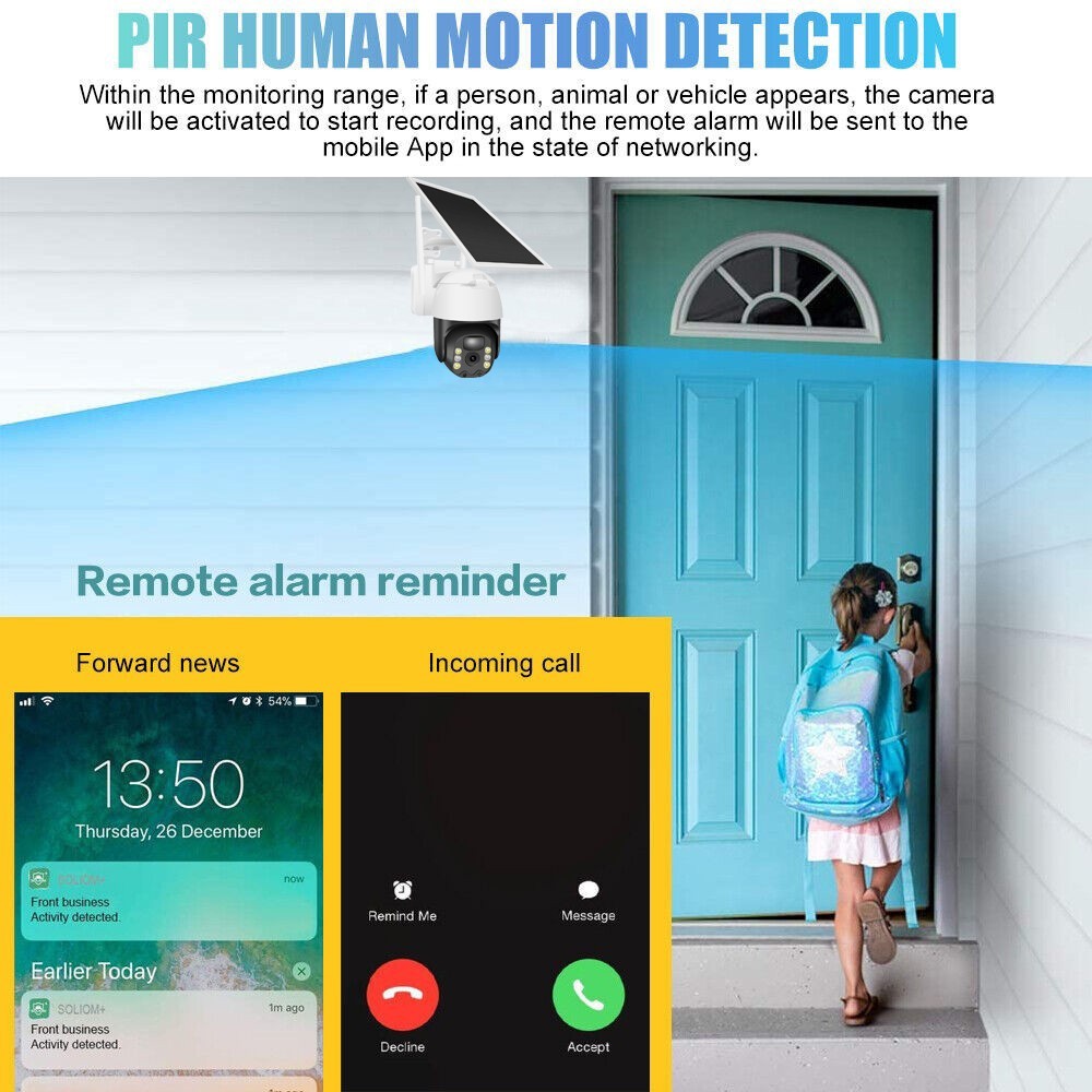 Solar Battery Powered Wireless WiFi Outdoor PanTilt Home Security Camera System