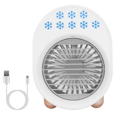 4 In 1 Portable Mini Desktop Air Conditioner Fan Water Mist Cooling Fan USB Rechargeable Humidifier Fan Evaporative Air Cooler 3 Wind Modes Colorfu... - View 1