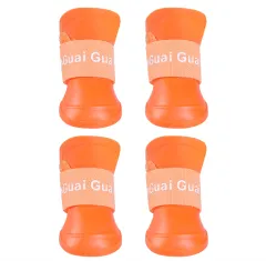 Soft Non-slip Wear-resistant Silicone Pet Rain Boots - Orange - View 1