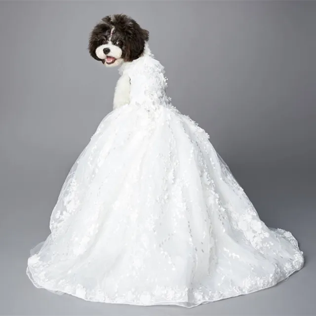 Heavy duty Embroidered Tail Wedding Dress White - Shop at LoveMi