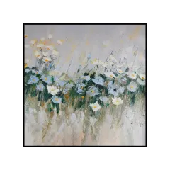 Handmade Oil Painting Canvas Wall Art Decoration Modern Blue Flowers For Home Decor Rolled Frameless Unstretched Painting - Without Inner Frame - View 1