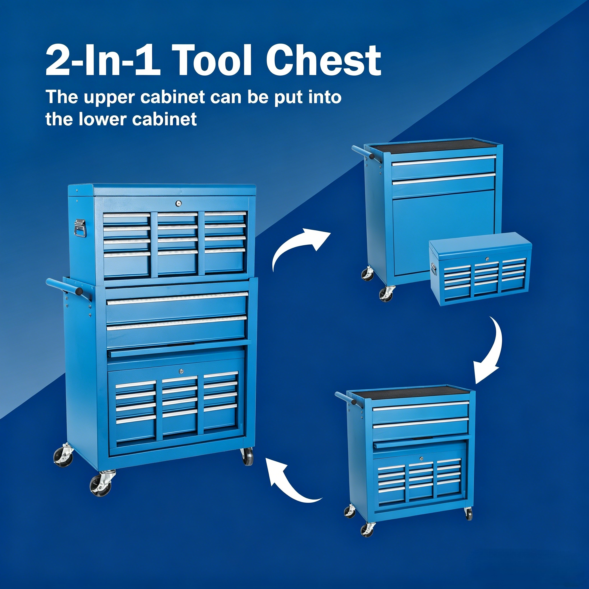 Tool Chest, 8-Drawer Rolling Tool Storage Cabinet With 2 In 1 Detachable Top Tool Box, Lockable Wheels, Metal Tool Cart For Garage 3