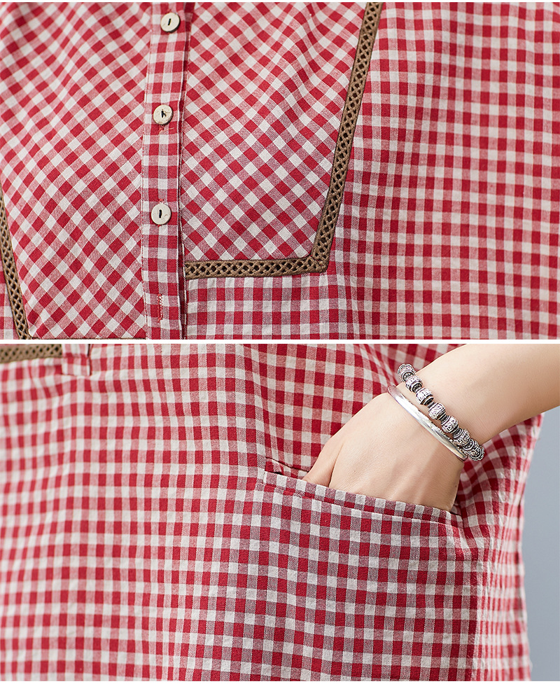 Literary Cotton And Linen Plaid Short-sleeved Shirt Casual Loose