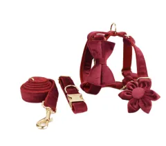 Pet Collar Dog Fabric Velvet - Wine Red - View 1