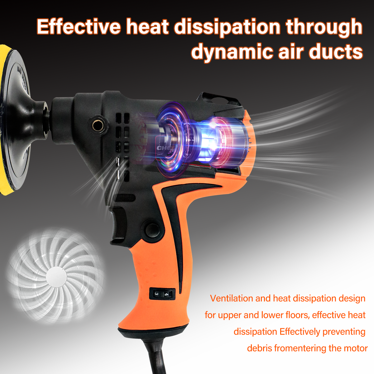 980W Heavy Duty Car Polisher Buffer Sander Waxing Kit 6 Speed With 5 Pad Bonnet 14