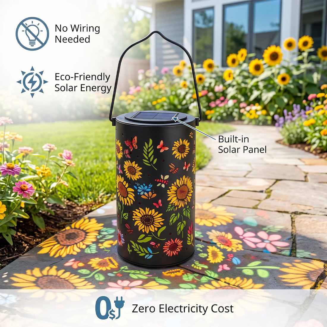 Sunflower Solar Lantern Outdoor Waterproof Hanging Light Garden Yard Patio Color — image 4