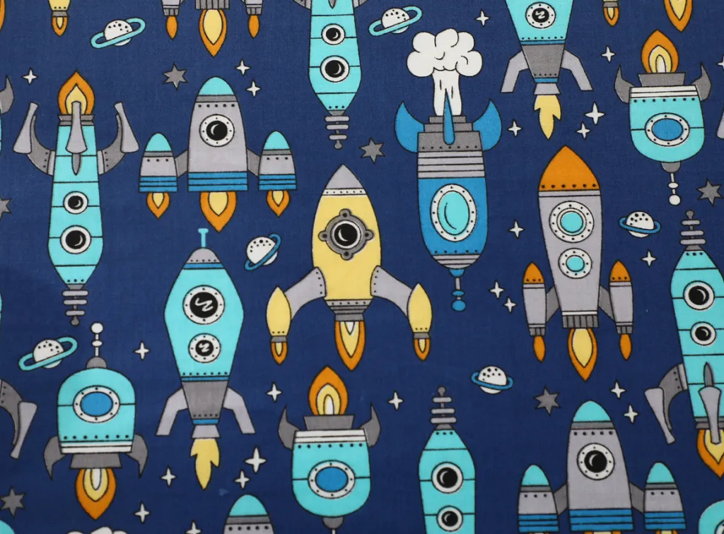 Cotton Twill Printed Cartoon Motorcycle Bed Fabric - Blue