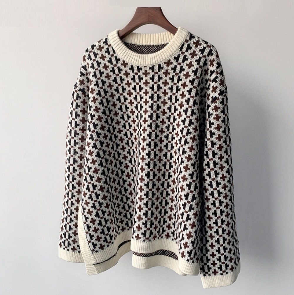 Loose Round Neck Long Sleeve Pure Cashmere Sweater Black - Shop at LoveMi