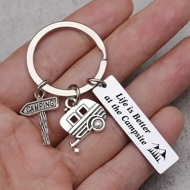 4pcs Camping Site Life Is Better Keychain, RV Camping Trailer Accessories, Camping Travel Trailer Keychain Gifts, Souvenirs, Car Parts Package Charm
