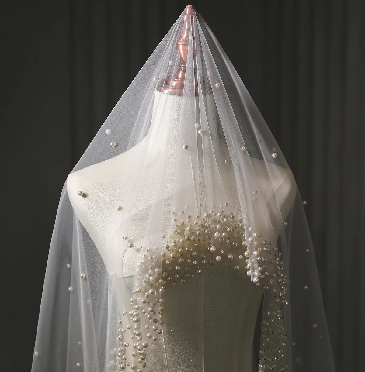 Pearl Wedding Veil 1 Layer Long Bridal