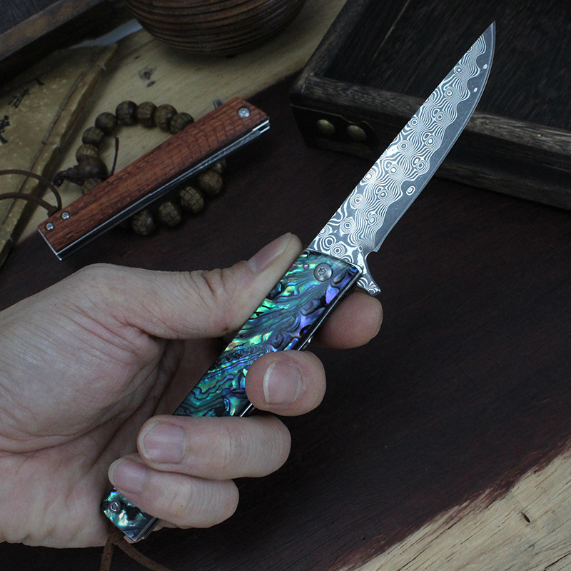 Title 5, Mini Draagbaar Damascus Outdoor Mes met Kleurig...