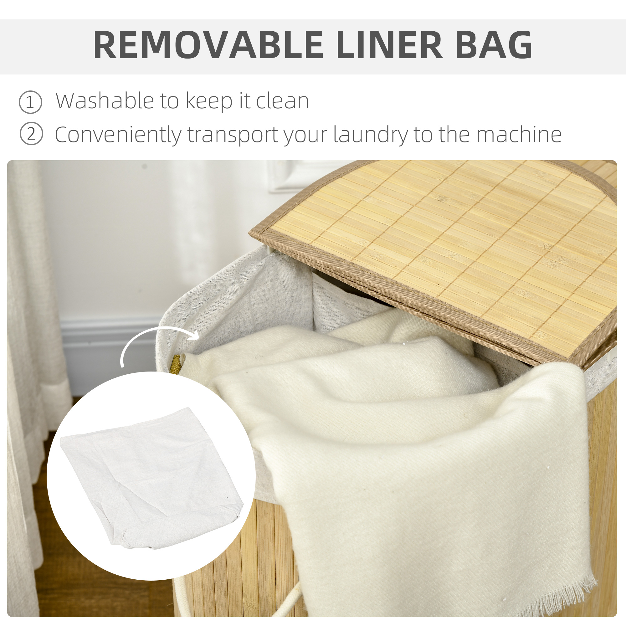 Bamboo Laundry Basket With Lid, 100 Liters, Double-layer Compartments — image 9