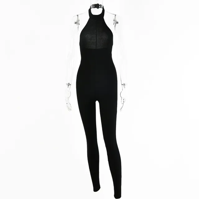 Cross border Women's Autumn And Winter New Sexy Halter Jumpsuit Halter Tight Sleeveless Jumpsuit Black - Shop at LoveMi