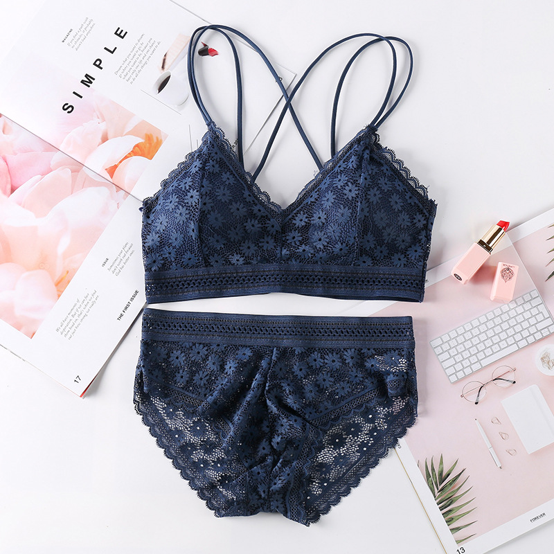 Title 8, Fashion cross straps gather bra lace underwear set