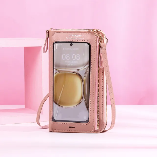 Transparent Touch Screen Mobile Phone Crossbody Bags Women Anti theft Multifunctional Long Wallet ZIpper Shoulder Bag Pink - Shop at LoveMi