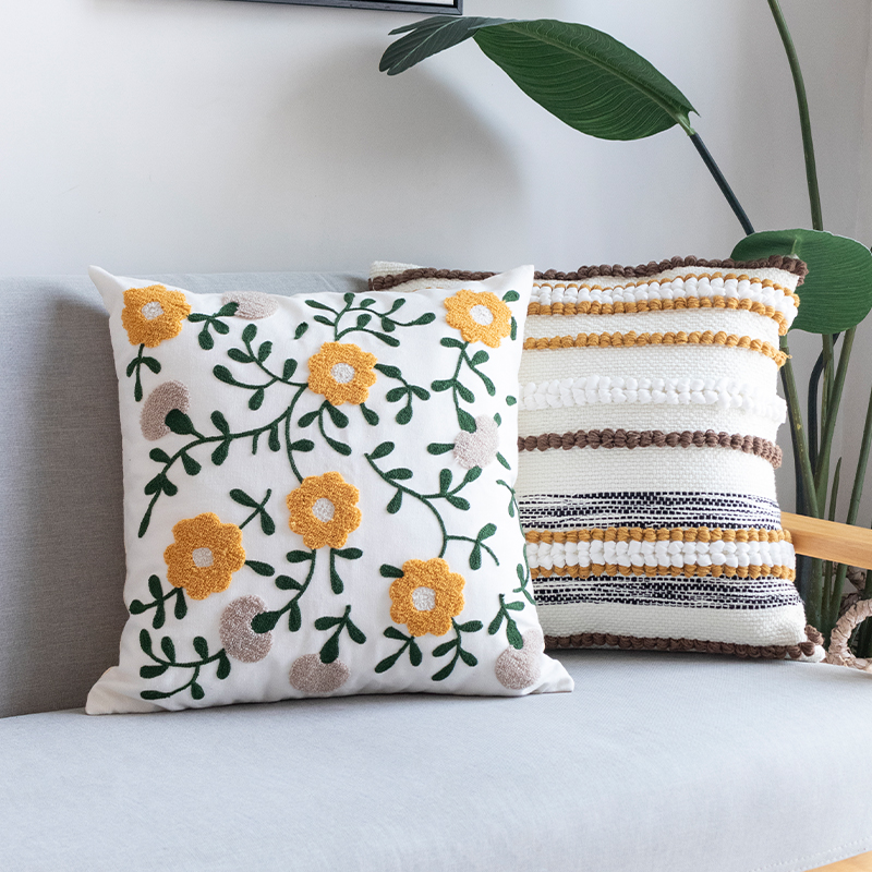 Floral Cushion Cover 45x45cm Pillow Cover Handmade Knot