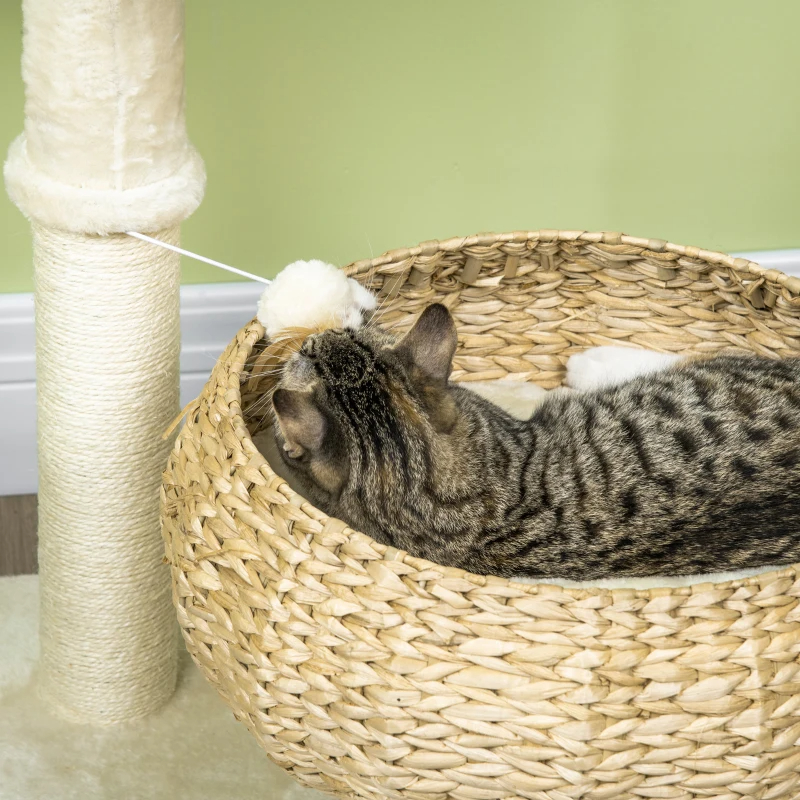 Elevated Cat Bed With Sisal Scratching Post For Indoor Kitties, Modern Cat Tree With Cute Basket Design, Small Cat Tree With Ball Toy