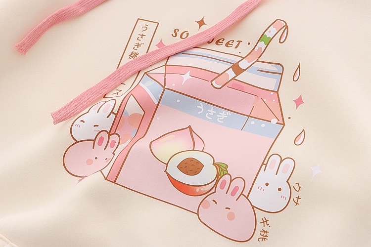 Kawaii Bunny Pullover & Japanese Peach Drink with Hood