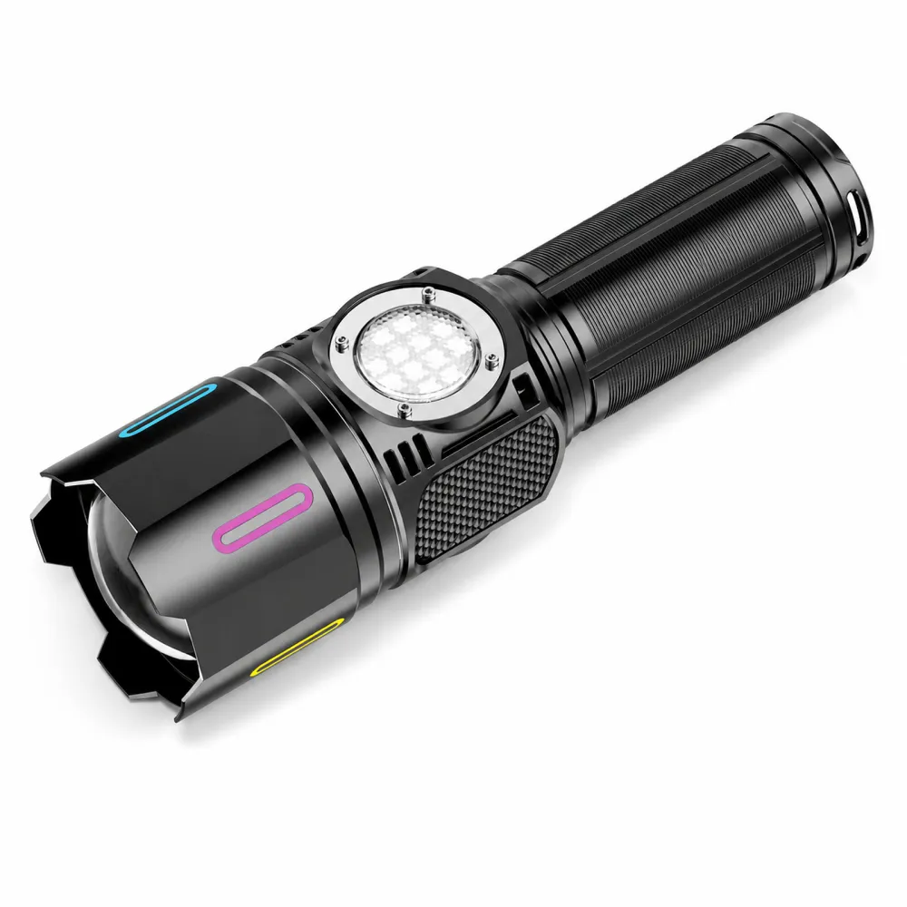 Rechargeable White Laser Zoomable Battery Display LED Flashlight W5253B Black 2000LM For Camping Outdoor Emergency