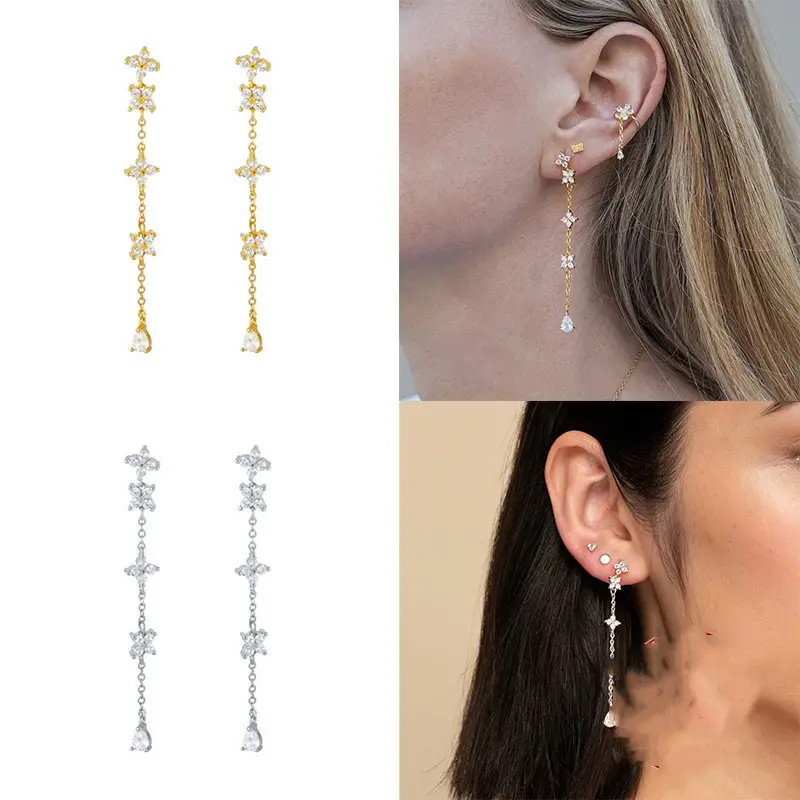 Chain Tassel Petal Studded Ear Wire