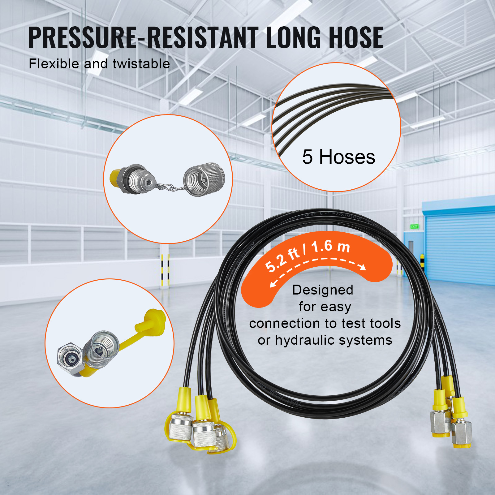 VEVOR Hydraulic Pressure Test Kit, 5 Gauges 13 Couplings 14 Tee Connectors 5 Test Hoses, Excavator… image 3